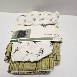 New 2 Classic MERONA Woven Boxers Design Plaid & Dalmatian Dogs Cotton S 28-30